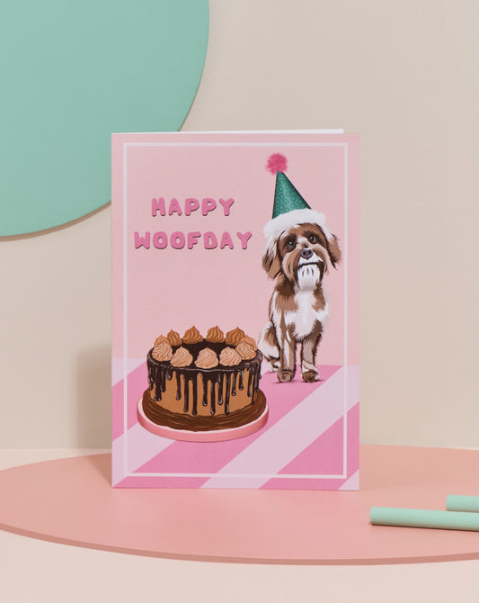 ‘Happy woofday’ card (Pink)